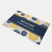 Paillasson Motif graphique de fleurs d'or bleu marine (Incliné)