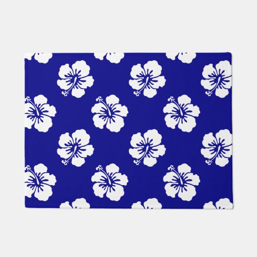 Paillasson Motif Hawaïen Hibiscus Bleu et blanc (Devant)