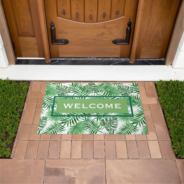 Paillasson Motif Hip Tropical Green Palm Leafs (De plein air)