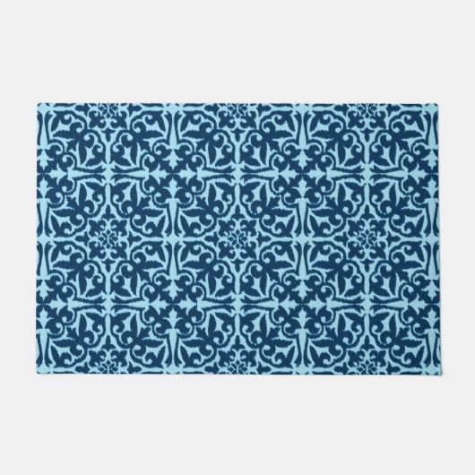 Paillasson Motif Ikat Damask, Indigo foncé et bleu clair (Devant)