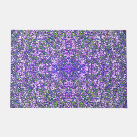 Paillasson Motif Kaleidoscope Abstrait en vert et violet (Devant)