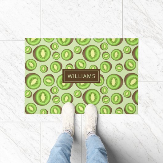Paillasson Motif Kiwifruit Vert Et Brown Avec Nom Personnalis (Intérieur)