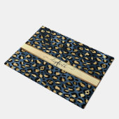 Paillasson Motif léopard bleu or monogramme (Incliné)