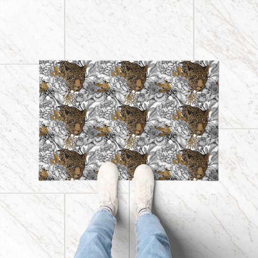 Paillasson Motif Leopard & Peonies (Intérieur)