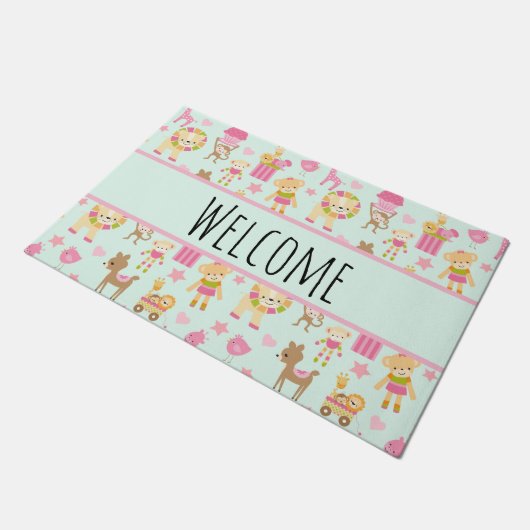 Paillasson Motif mignon avec des animaux et jouets heureux Bi (Incliné)