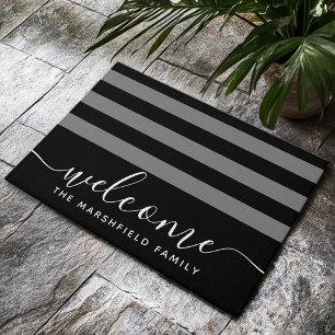 Paillasson Motif moderne rayé Accueil Famille Black Grey