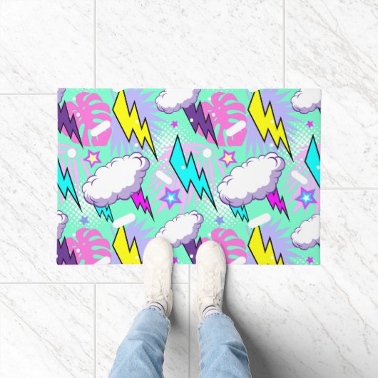 Paillasson Motif Neon Lightning Bolts & Stars (Intérieur)