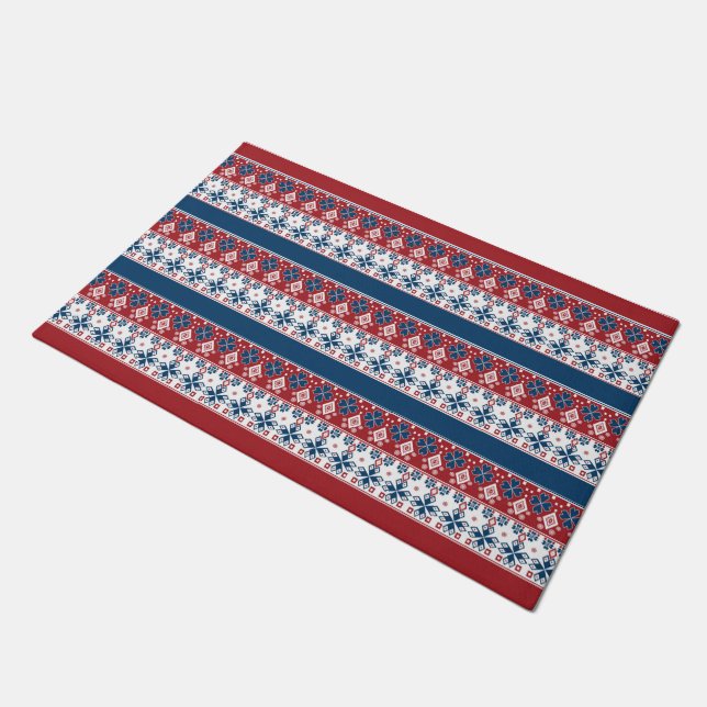 Paillasson Motif norvégien rayé bleu rouge (Incliné)
