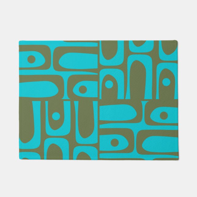 Paillasson Motif Olive Turquoise moderne du milieu du siècle (Devant)