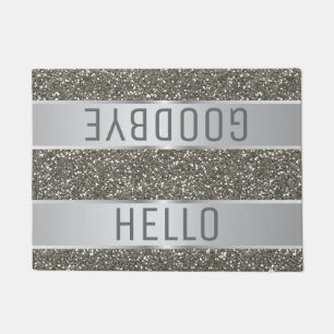Paillasson Motif Parties scintillant argent Bonjour Adieu