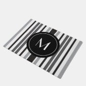 Paillasson Motif rayé gris noir blanc monogramme personnalisé (Incliné)