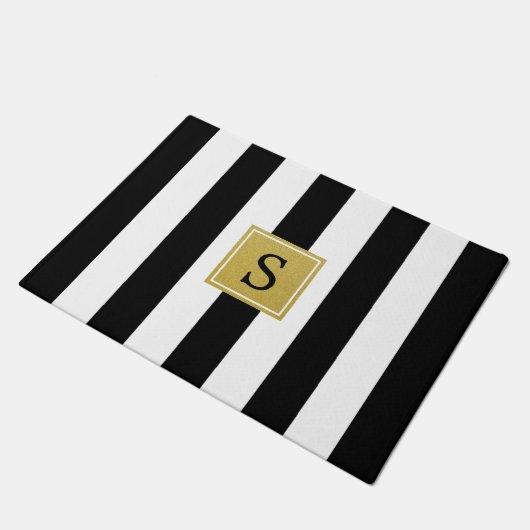 Paillasson Motif rayé noir et blanc, Monogramme (Incliné)