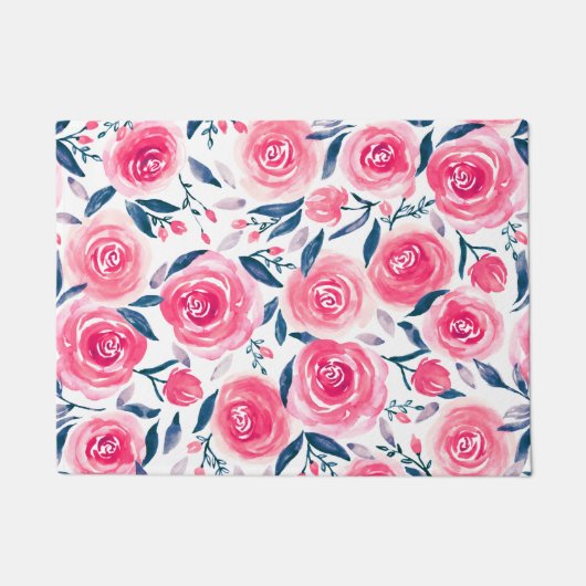 Paillasson Motif Rose d'aquarelle rose (Devant)
