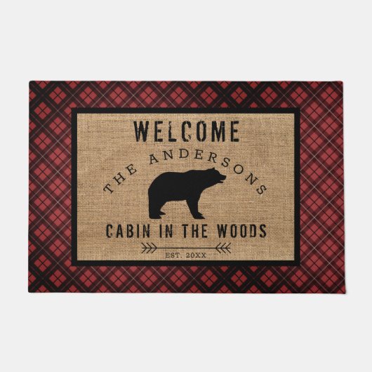 Paillasson Motif Rustique Plaid Bear Cabine de bienvenue à Wo (Devant)