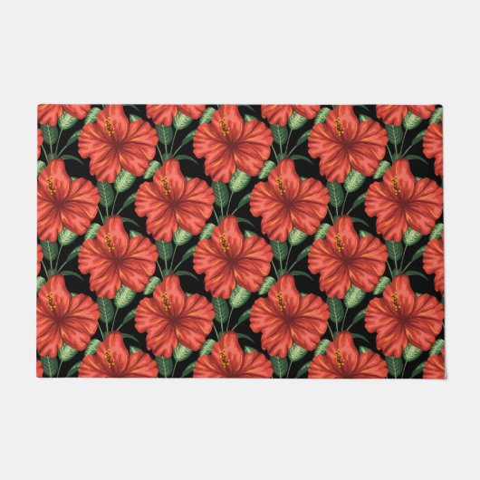 Paillasson Motif sans couture Fleurs rouges tropicales feuill (Devant)
