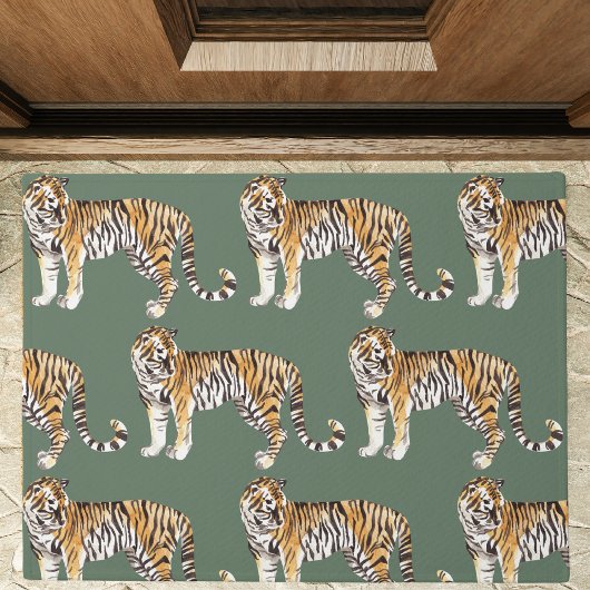 Paillasson Motif sauvage des tigres d'aquarelle tropicale mod