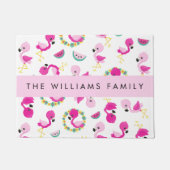 Paillasson Motif tropical, Flamants roses, Fleurs, Votre Nom (Devant)