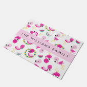 Paillasson Motif tropical, Flamants roses, Fleurs, Votre Nom (Incliné)