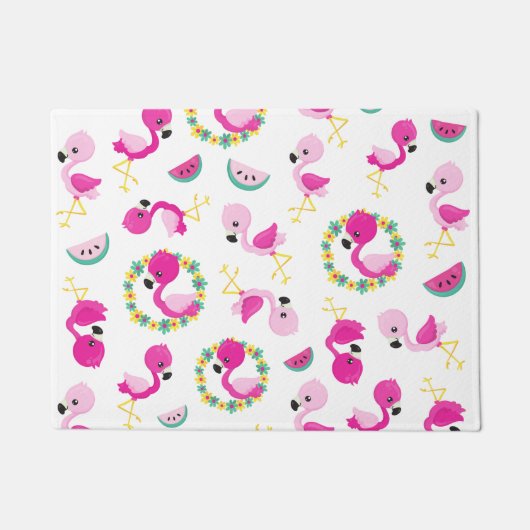 Paillasson Motif tropical, Flamants roses, pastèques, Fleurs (Devant)