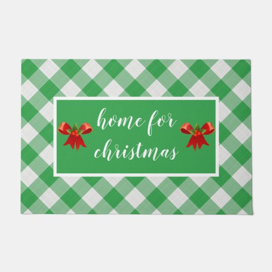 Paillasson Motif vert En vichy maison pour Noël personnalisé (Devant)