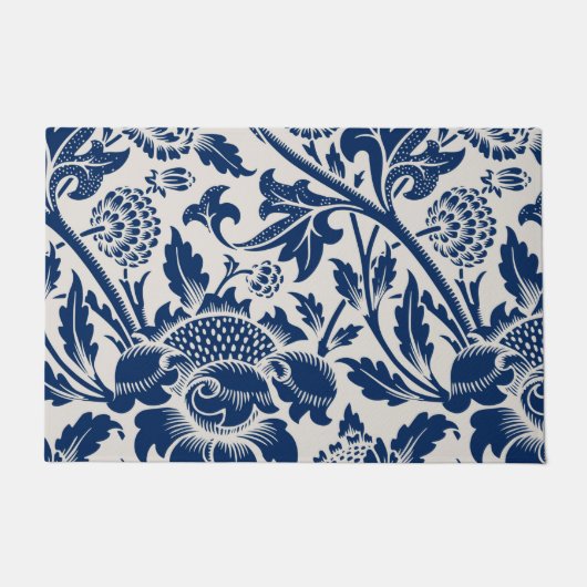 Paillasson Motif vintage à fleurs bleues (Devant)