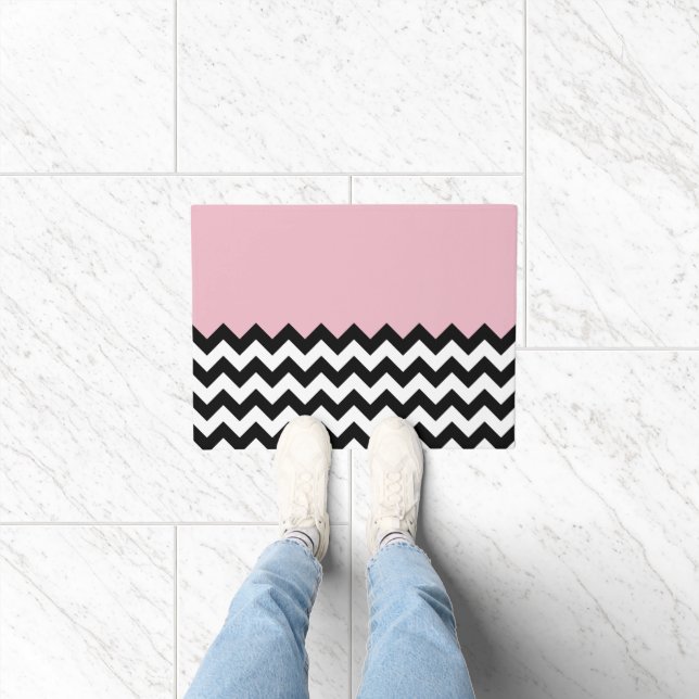 Paillasson Motif Zigzag noir et blanc, Chevron, rose (Intérieur)