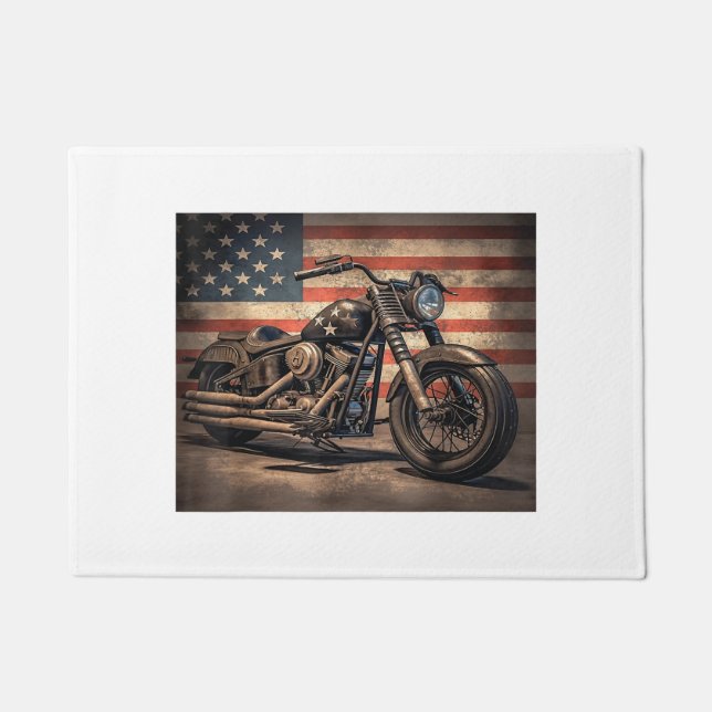 Paillasson Motorcycle USA Drapeau Retro Biker (Devant)