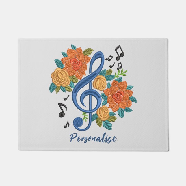 Paillasson Musique Clef Note Fleurs orange Notes musicales (Devant)