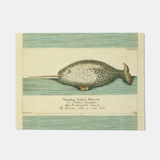 Paillasson Narwhal Antique Baleine Aquarelle Art scientifique (Devant)