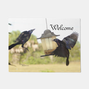 Paillasson Natte bienvenue de deux oiseaux de corneille