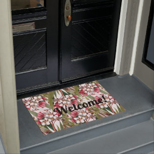 Paillasson Natte bienvenue de fleurs tropicales vintages de
