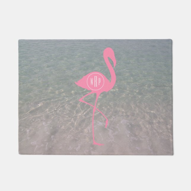 Paillasson Natte de Flamant rose de rose de monogramme de (Devant)