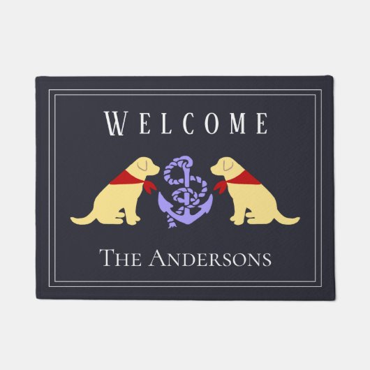 Paillasson Natte nautique jaune de Labradors et d'Ancre (Devant)