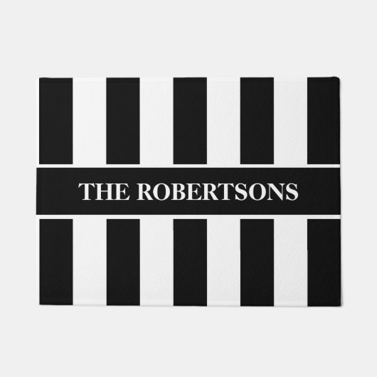 Paillasson Natte rayée noire et blanche personnalisée (Devant)