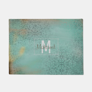 Paillasson Natte turquoise du monogramme de ferme antique