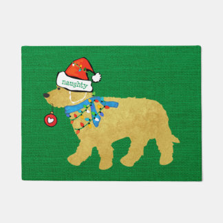 Paillasson Naughty Noël Goldendoodle Xmas Green Burlap