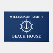 Paillasson Nautical Beach House Nom de famille Ancre Helm Blu (Devant)