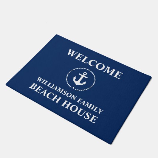 Paillasson Nautical Beach House Nom de famille Blue Welcome (Incliné)