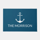 Paillasson Nautical Custom Boat Name ancre blanche turquoise  (Devant)