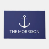 Paillasson Nautical Custom Boat Name blanc ancre marine bleu (Devant)