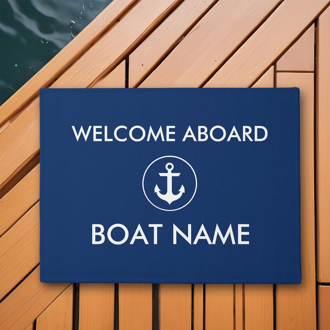 Paillasson Nautical Marine Blue Welcome Nom du bateau Mat de  (Customize to change text size, text style or background color.)