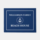 Paillasson Nautical Navy Blue Beach House Nom de famille Ancr (Devant)