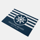 Paillasson Nautical Navy Blue Custom Boat Nom Bienvenue à bor (Incliné)