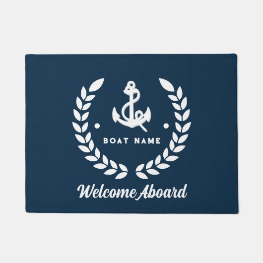Paillasson Nautical Navy Blue Custom Boat Nom Bienvenue à bor (Devant)