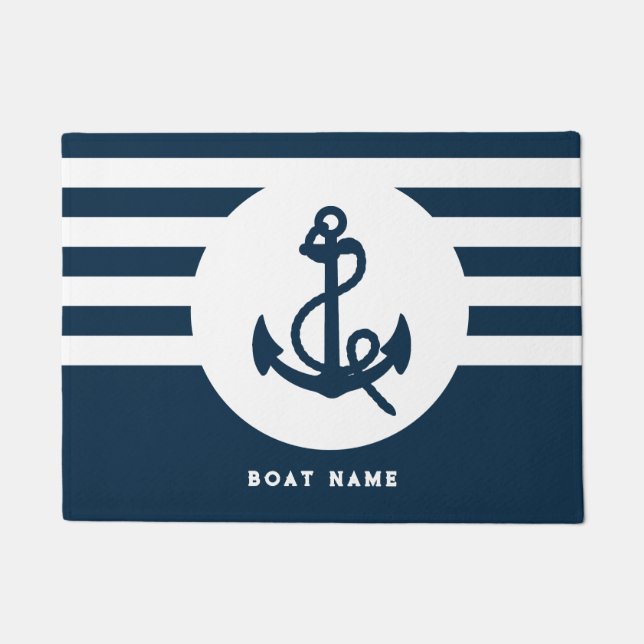 Paillasson Nautical Navy Blue Custom Boat Nom Bienvenue à bor (Devant)