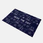Paillasson Nautical Navy Blue Sailboat Pattern Name  (Incliné)