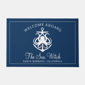 Paillasson Nautical Navy Blue Welcome Aboard Nom du bateau (Devant)