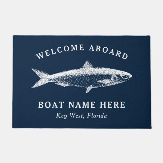 Paillasson Nautical Navy Blue Welcome Aboard Nom du bateau Po (Devant)
