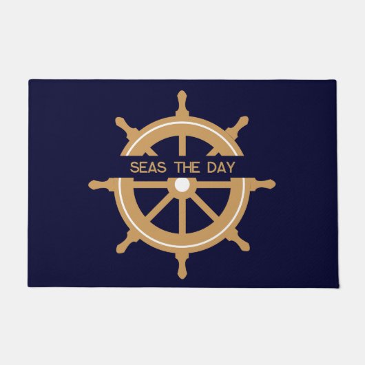 Paillasson Nautical Navy Blue Wheel Custom Name (Devant)