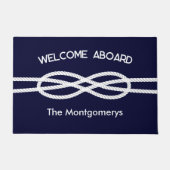 Paillasson Nautical Navy Blue White Rope Welcome Aboard (Devant)